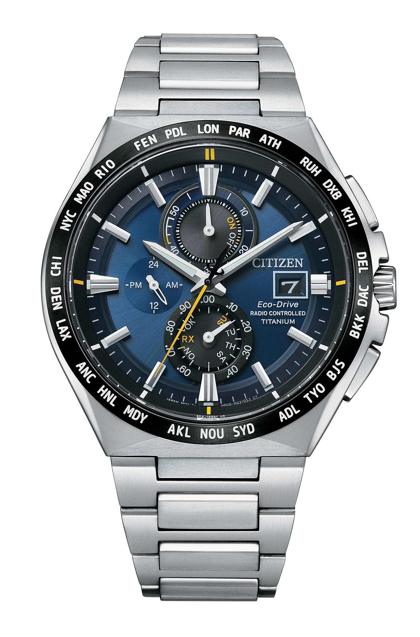 World Chronograph A-T Blue Dial Super Titanium Bracelet AT8234-85L